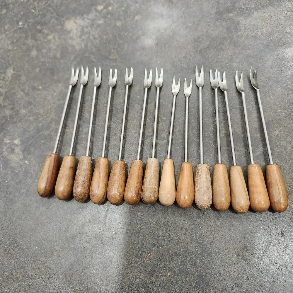 Vintage 14pc Wooden Cheese Fondue Appetizer Forks Hors D'oeuvre Pick Charcuterie